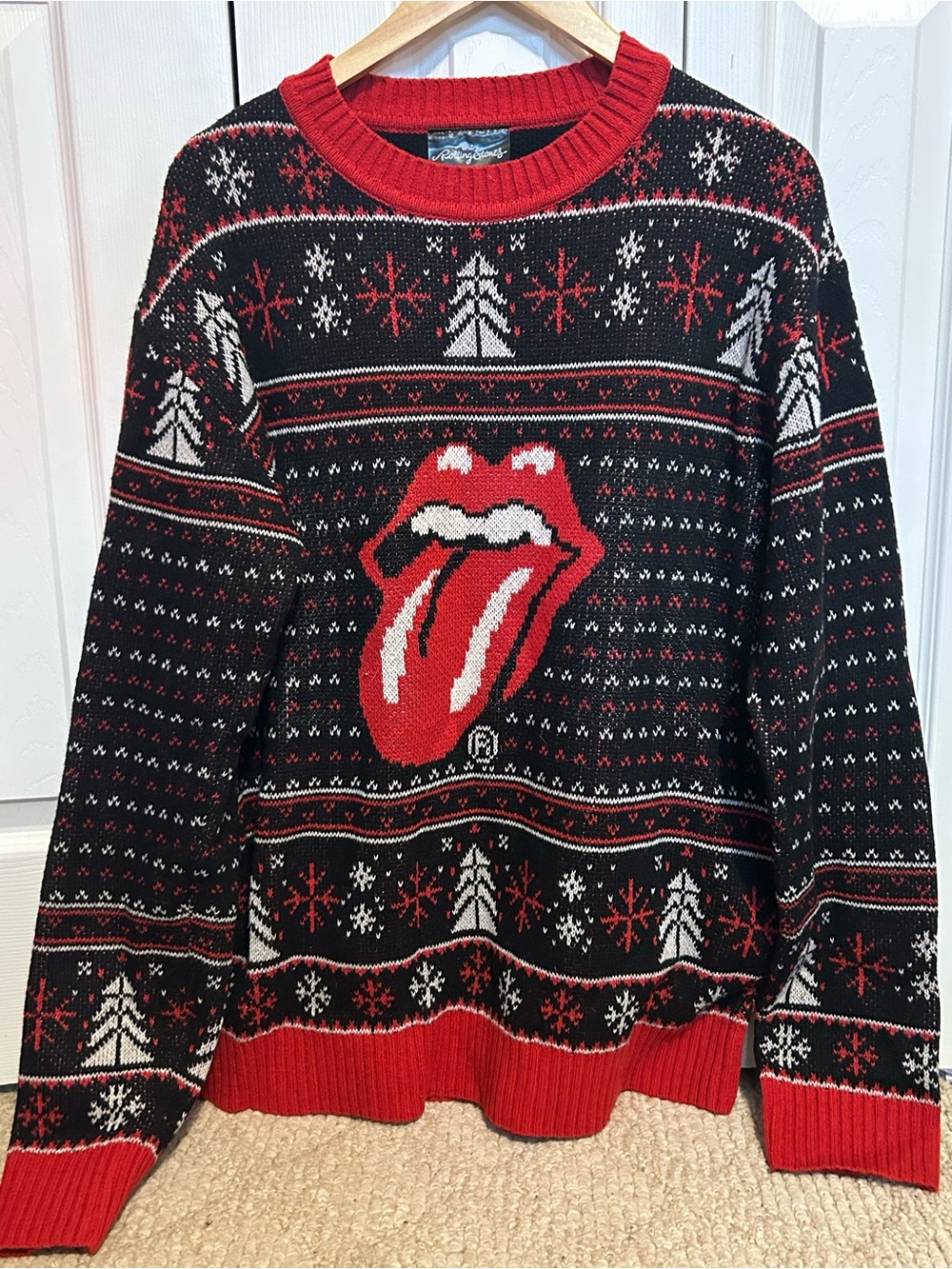 the Rolling Stones Black, Red & White Festive Crewneck Sweater